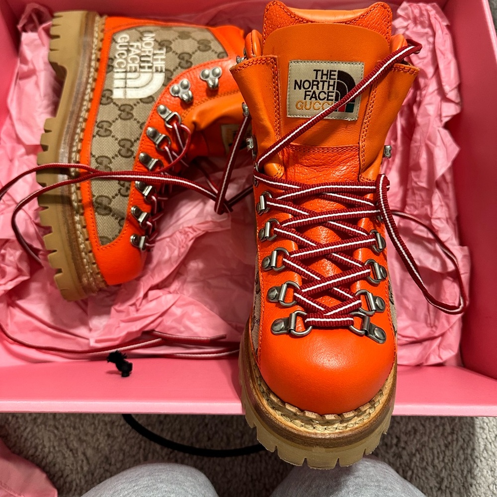 Gucci X THE NORTH FACE Monogram Textured Calfskin Women’s Hiking Ankle Boots - Picture 3 of 7